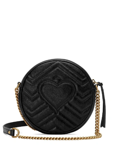 Shop Gucci Marmont Mini Leather Shoulder Bag In Black