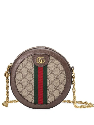 Shop Gucci Ophidia Mini Leather Shoulde Bag In Brown