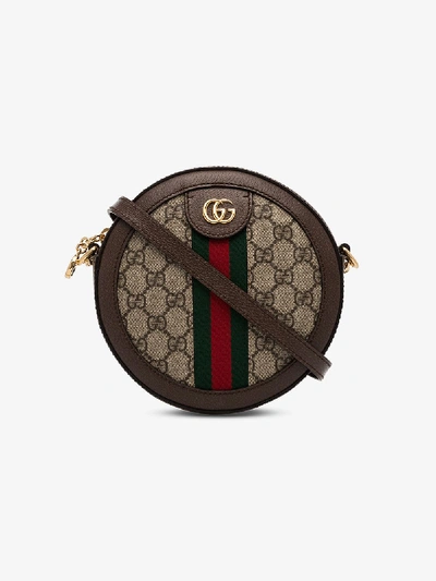 Shop Gucci Ophidia Mini Leather Shoulde Bag In Brown