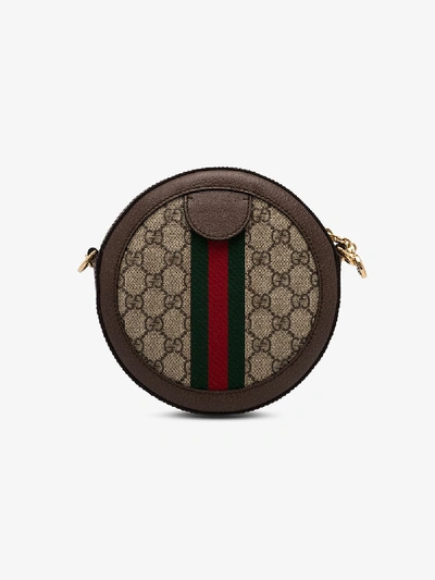 Shop Gucci Ophidia Mini Leather Shoulde Bag In Brown