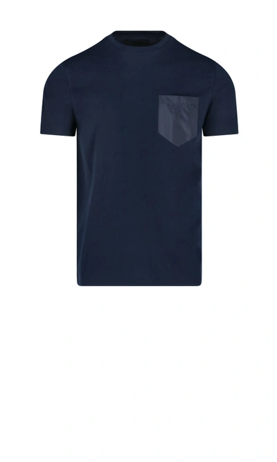 Shop Prada Embroidered Pocket T-shirt In Blue
