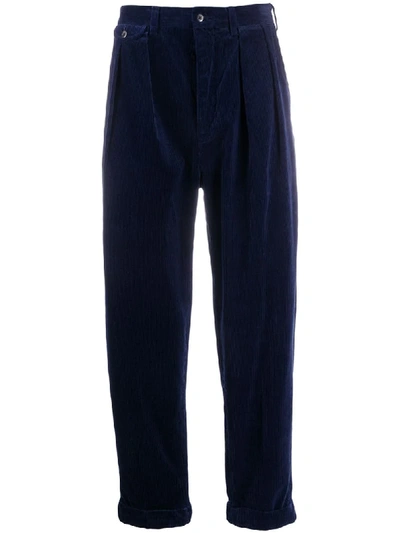Shop Polo Ralph Lauren Pleated Corduroy Trousers In Blue