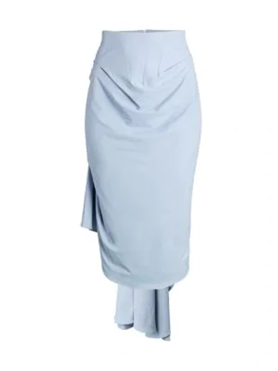 Shop A.w.a.k.e. Bustled Drape Pencil Skirt In Light Blue