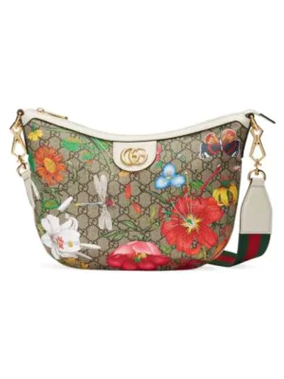 Shop Gucci Gg Flora Shoulder Bag In Brown Ebony Multi