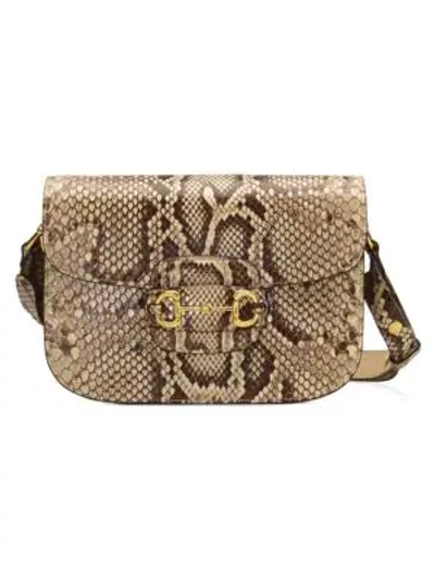 Shop Gucci 1955 Horsebit Python Shoulder Bag In New Rock
