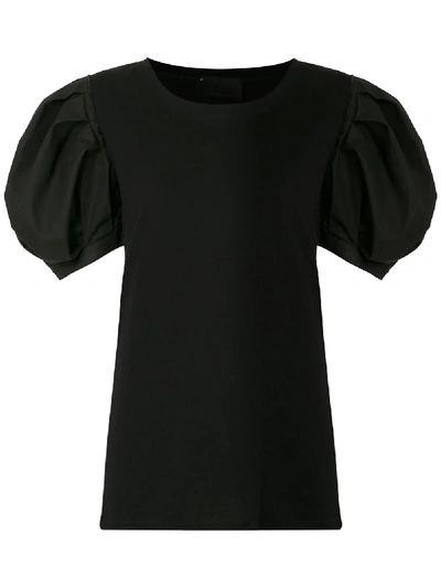 Shop Andrea Bogosian Rib Puff Sleeve Blouse In Black
