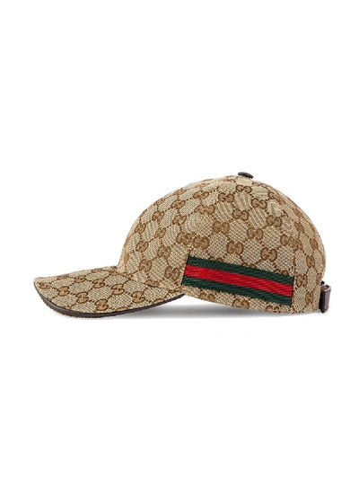 Shop Gucci Baseball Cap With Web In Beige