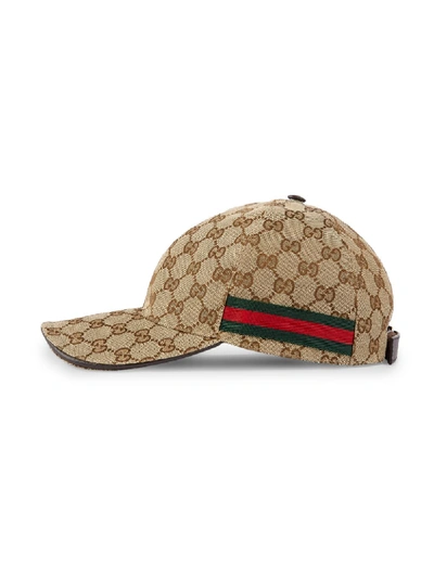 Shop Gucci Baseball Cap With Web In Beige