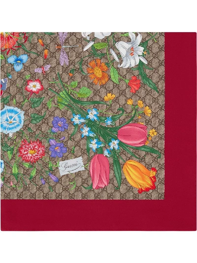 Shop Gucci Gg Flora Silk Foulard In Red