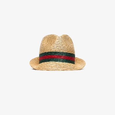Shop Gucci Fedora Straw Hat In Beige