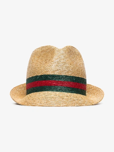 Shop Gucci Fedora Straw Hat In Beige