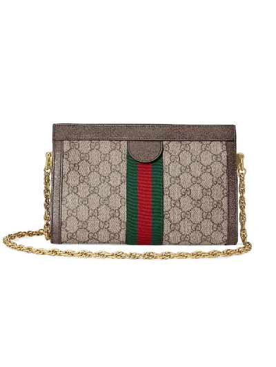 Shop Gucci Ophidia Small Leather Shoulder Bag In Brown