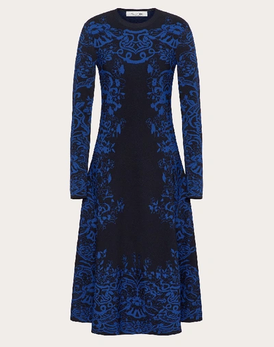 Shop Valentino Intarsia Stretch-viscose Knitted Dress In Navy/blue
