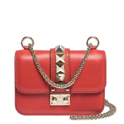 Pre-owned Valentino Garavani Red Leather Mini Glam Lock Shoulder Bag