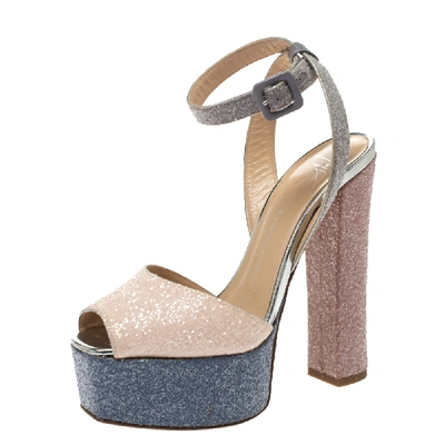 Pre-owned Giuseppe Zanotti Multicolor Glitter Betty Peep Toe Platform Sandals Size 36.5