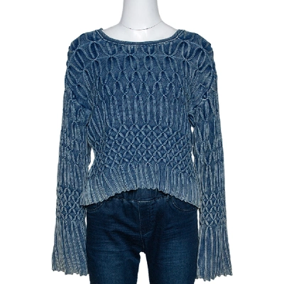 Pre-owned Chloé Blue Medium Washed & Smocked Cable Knit Jumper Xs