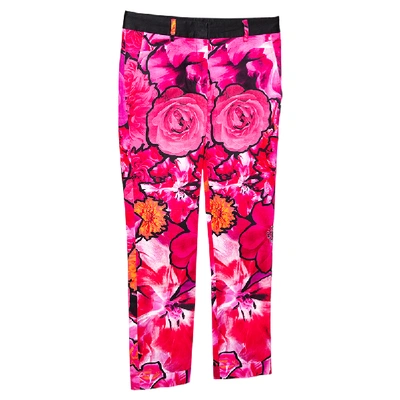 Pre-owned Roberto Cavalli Pink Floral Print Stretch Cotton Pants S