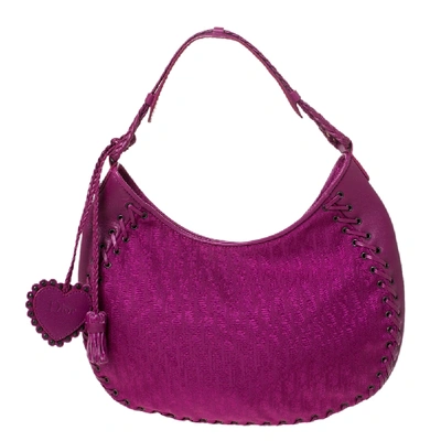 Pre-owned Dior Magenta Oblique Canvas And Leather Ethnic Hobo In Pink