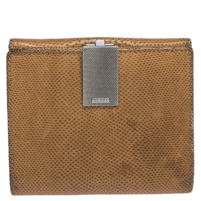 Pre-owned Gucci Light Brown Karung Snakeskin Vintage Clip Compact Wallet