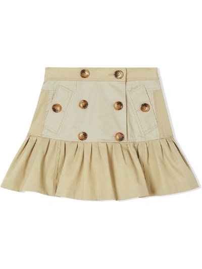 Shop Burberry Gathered Cotton Twill Trench Skirt In Neutrals