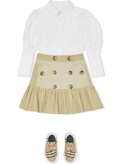 Shop Burberry Gathered Cotton Twill Trench Skirt In Neutrals