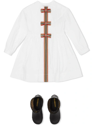 Shop Burberry Icon Stripe Trim Dress In White