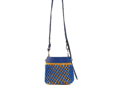 Shop Strathberry Lana Nano Bucket Bag In Beaded Cobalt/blossom Yellow
