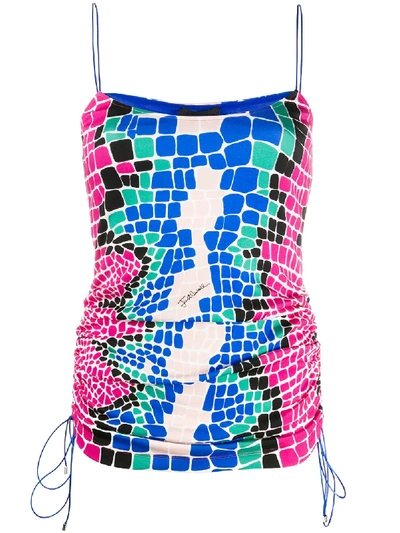 Shop Just Cavalli Mosaic Ruched Sleeveless Top In Pink