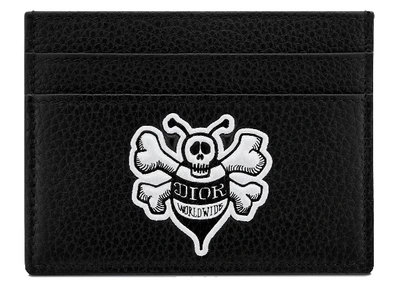 Pre-owned Dior And Shawn Card Holder Bee (4 Card Slot) Black