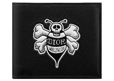 Pre-owned Dior And Shawn Wallet (8 Card Slot) Bee Black