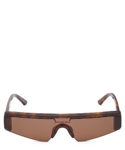 Shop Balenciaga Ski Flat-top Rectangle Acetate Sunglasses In Havana Brown
