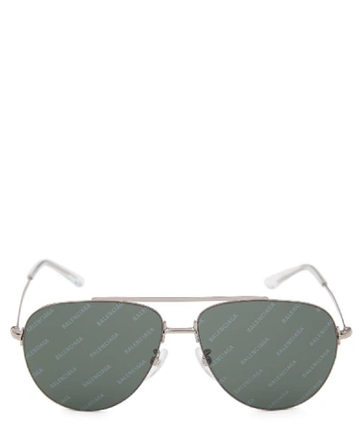 Shop Balenciaga Logo-lens Metal Aviator Sunglasses In Silver