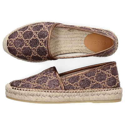 Shop Gucci Espadrilles Heritage Gg Lame In Brown