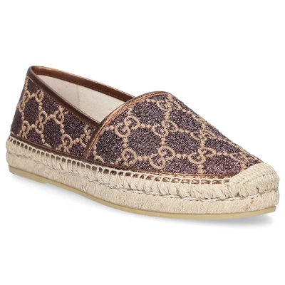 Shop Gucci Espadrilles Heritage Gg Lame In Brown