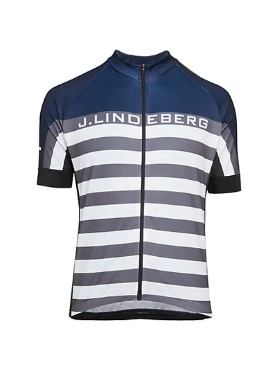Shop J. Lindeberg San Remo Bike Jersey Zip-up T-shirt In Navy