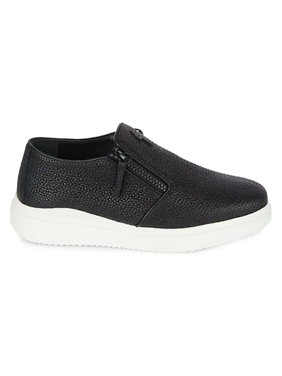 Shop Giuseppe Zanotti Pebbled Leather Slip-on Sneakers In Black White