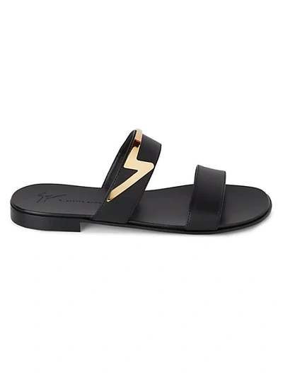 Shop Giuseppe Zanotti Men's Logo Double-strap Leather Slide Sandals In Nero