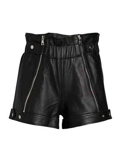 Shop Rta Louie Leather Paperbag Waist Shorts In Black