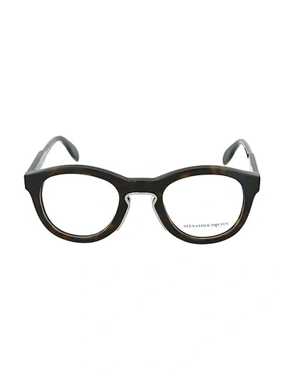 Shop Alexander Mcqueen 49mm Round Optical Glasses In Tortoise Brown Transparent