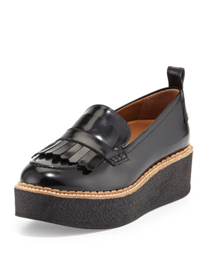 Flamingos Black Patent Platform Wellington Penny Loafers