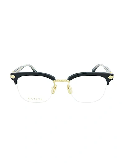 Shop Gucci Novelty 50mm Semi-rimless Optical Glasses In Black Gold