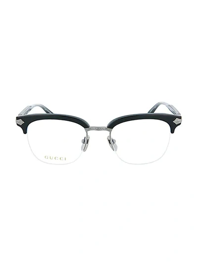 Shop Gucci Novelty 50mm Semi-rimless Optical Glasses In Black Ruthenium