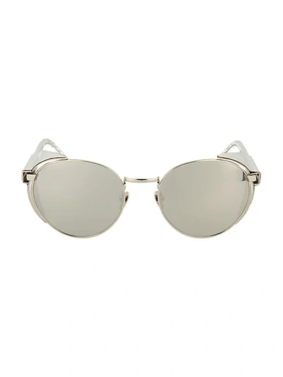 Shop Linda Farrow Novelty 54mm Round Aviator Sunglasses In White Gold