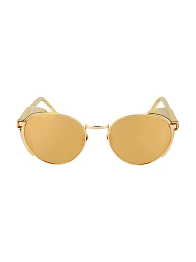 Shop Linda Farrow Novelty 54mm Round Aviator Sunglasses In Yellow Gold