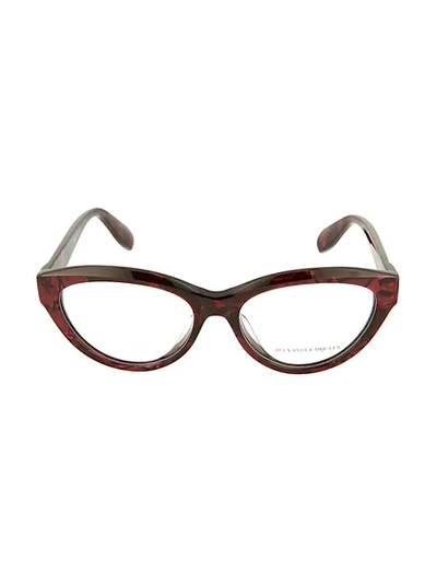 Shop Alexander Mcqueen Women's 55mm Cat Eye Optical Glasses In Red Transparent