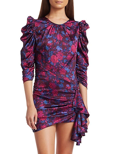 Shop For Love & Lemons Endless Floral Puff-sleeve Bodycon Dress In Purple Floral