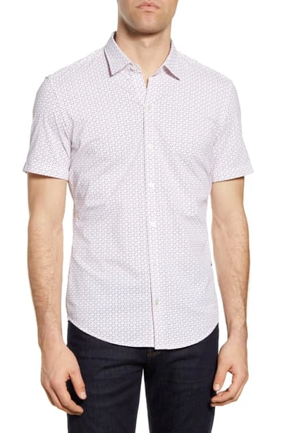 Shop Hugo Boss Robb Slim Fit Mini Floral Short Sleeve Button-up Performance Shirt In Pink