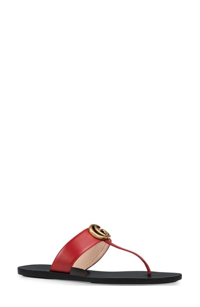 Shop Gucci Gg T-strap Sandal In Hibiscus Red