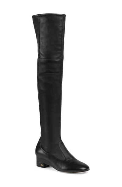 Shop Gucci Claus Over The Knee Boot In Black Leather