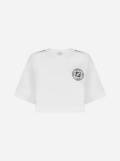 Shop Fendi Logo Cotton Cropped T-shirt